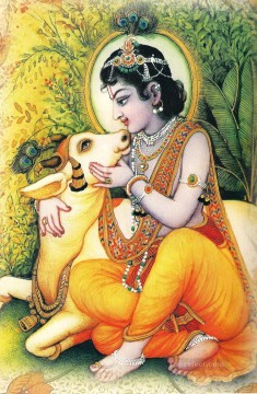 Krishna mit Kuh Ölgemälde